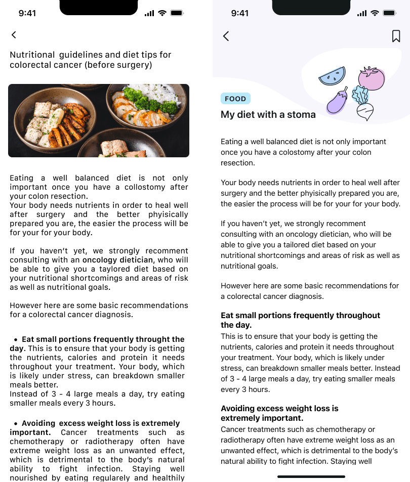 A comparison between the mobile app screens of an article.