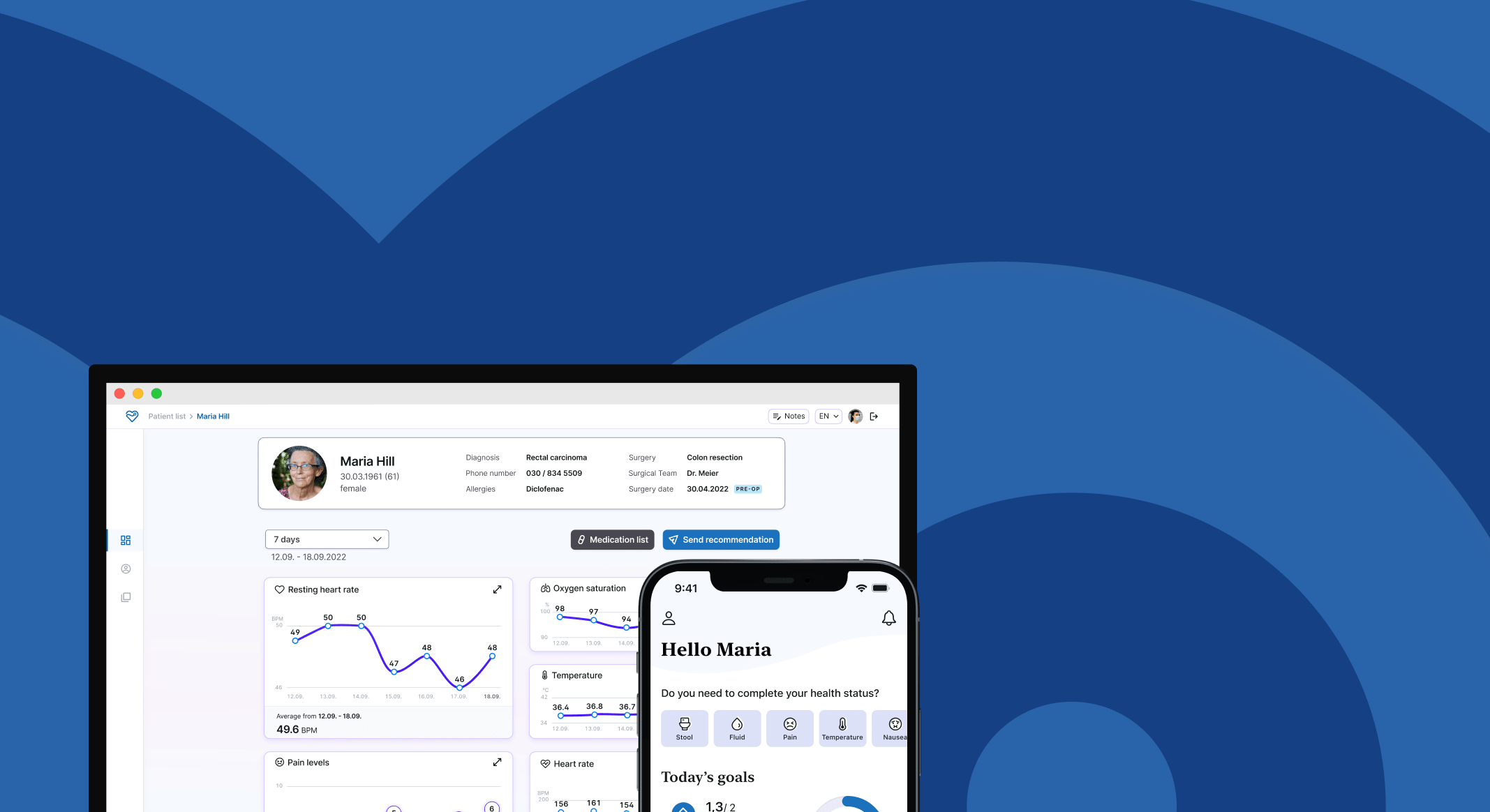 A Title image, showing the web app and mobile app in front of a blue background.